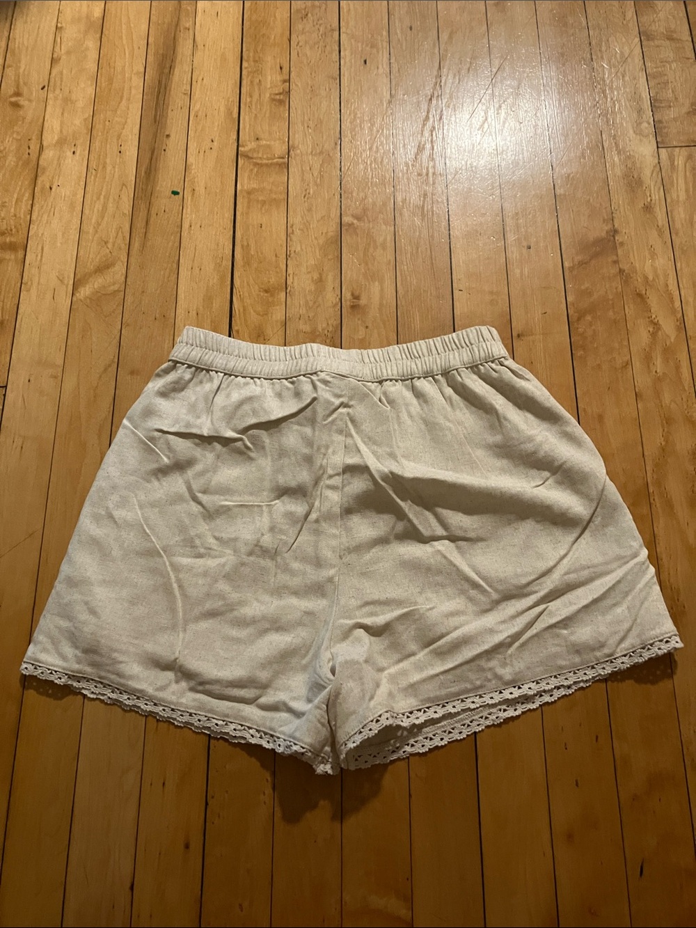 Blu Pepper Beige Embroidered Flower Pull On Linen Blend Shorts Medium - Picture 5 of 10